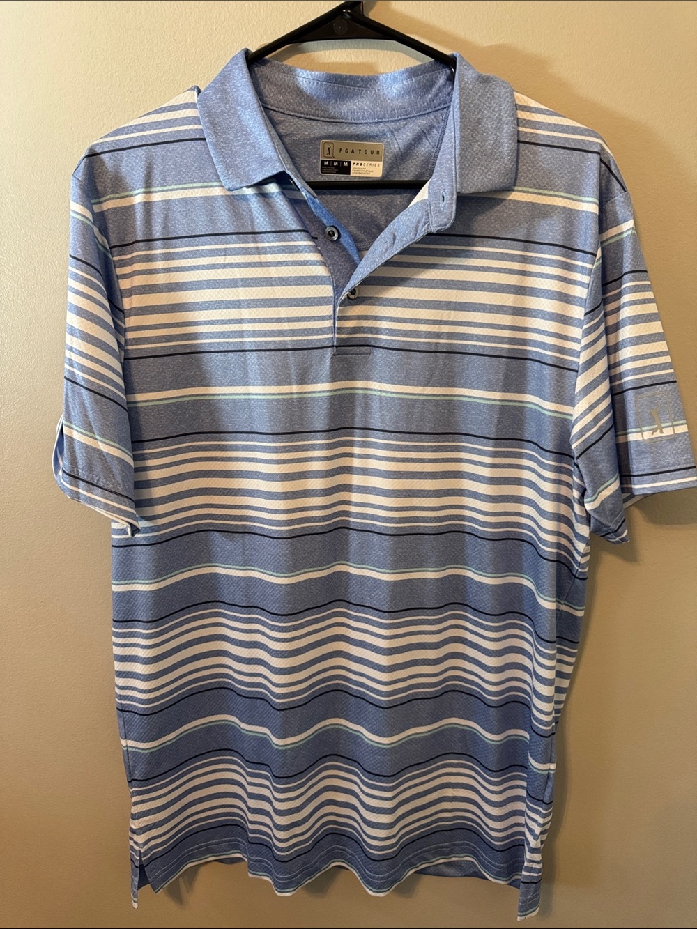PGA Tour Blue and White Striped Golf Polo